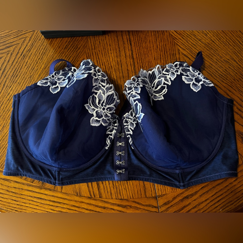 Adore Me Navy Blue Floral Lace Bra